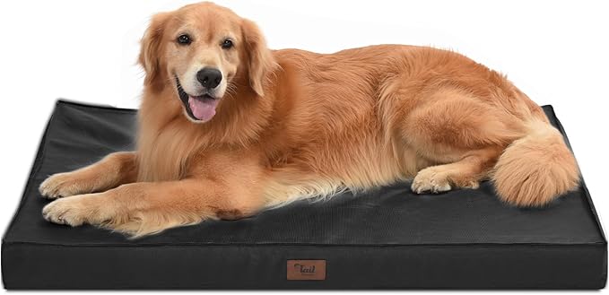 Outdoor Extra Large Dog Bed for Big Dogs, Waterproof Dog Bed for Large Dogs, Egg Crate Foam XL Pet Bed with Removable Washable Oxford Cooling Cover, Black