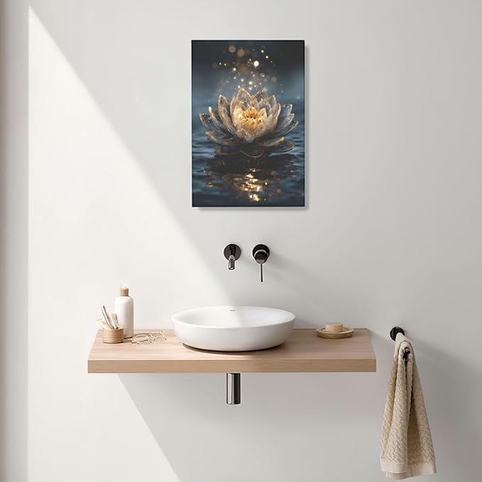 Zen Lotus Canvas Wall Art Mystical Lotus Bloom in Water Aesthetic Pictures Wall Decor Modern Meditation Spiritual Painting Print Framed Artwork Decorations Gifts for Yoga Spa Room Bathroom 16"x24"