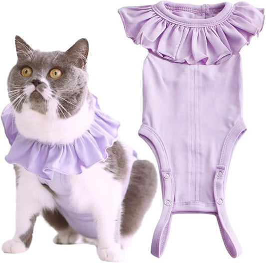 Cat Recovery Suit for Abdominal Wounds and Skin Diseases, Breathable Surgical Recovery Shirt After Surgery Wear Anti Licking Wounds,E-Collar Alternative for Cats Pet Kitten(RSC01-purple-l)