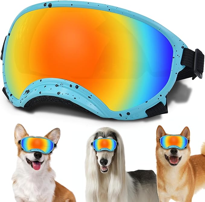 Medium Dog Sunglasses with Adjustable Strap UV Protection, Winproof Dog Puppy Sunglasses, Suitable for Medium Dog Pet Glasses, Dogs Eyes Protection,Soft Dog Goggles
