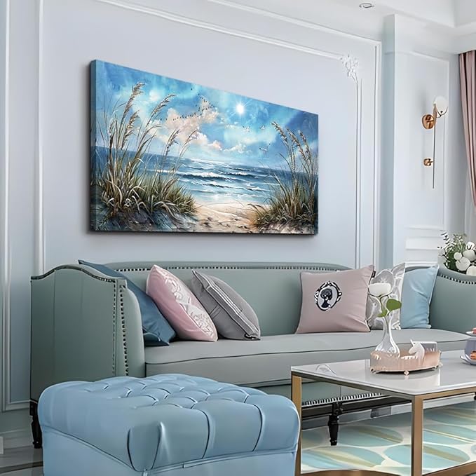 hyidecorart Wall Art For Living Room Wall Decor For Bedroom Bathroom Decoration Sunshine Ocean Scenery Painting Blue Sea Waves Wall Pictures Office Modern Canvas Prints Artwork Aesthetic Home Decor