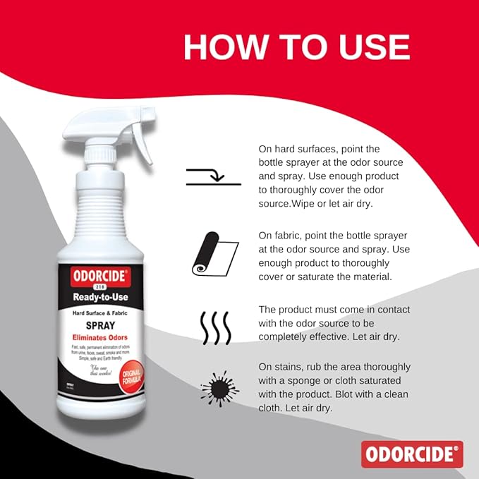 Odorcide Odor Eliminator Soaker: Odor Eliminator for Strong Odor on Carpets, Hardwood & More - Smoke, Sweat & Pet Odor Eliminator for Home w/Non-Enzymatic Formula, 32 oz