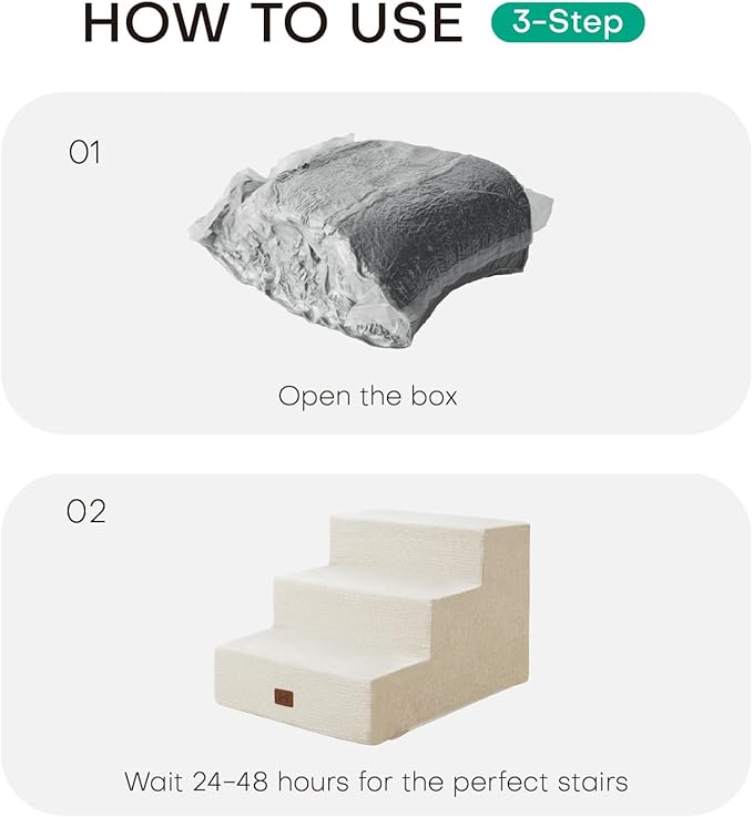 Dog Stairs for Bed, Dog Steps for Bed Couch Sofa, 35D Foam Pet Steps for Small Dogs and Cats, Extra Wide Pet Stairs with Non-Slip Bottom Beige, 3 Steps