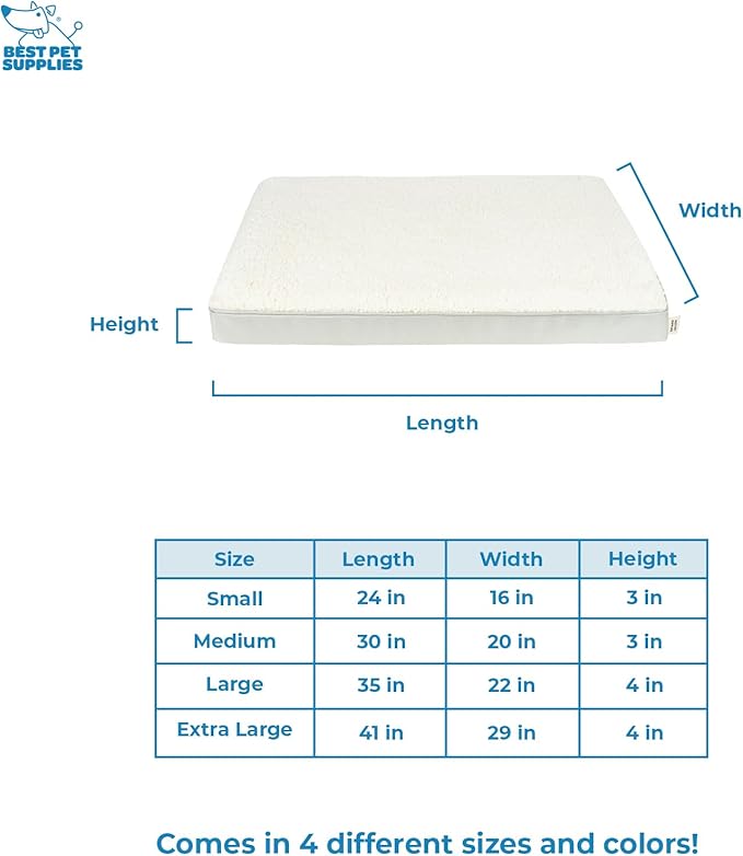 Best Pet Supplies Cute Dog Crate Mat Flat Bed with Waterproof Exterior, Thick Orthopedic Egg Foam Mattress, and Soft Sherpa Fleece Cover for Small, Medium, and Large Breeds - Beige, 41X29X4