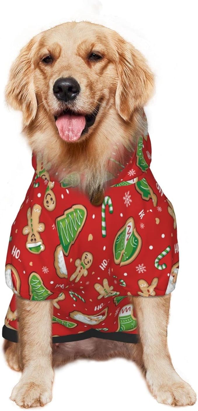 Santa Claus with Gingerbread Man Hoodie,Christmas Cosplay Dog Clothes with Pocket and Hat Winter Clothes Sweaters X-Large