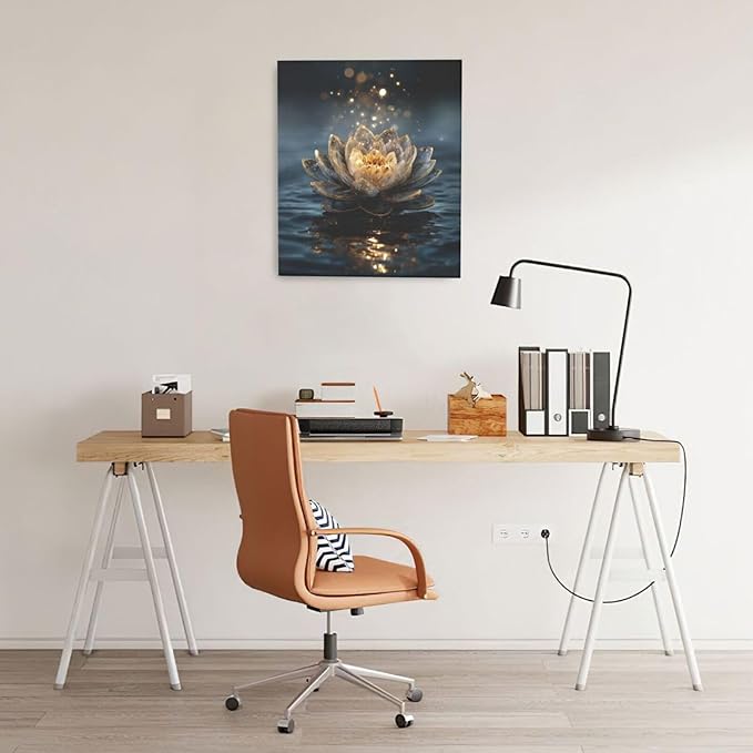 Zen Lotus Canvas Wall Art Mystical Lotus Bloom in Water Aesthetic Pictures Wall Decor Modern Meditation Spiritual Painting Print Framed Artwork Decorations Gifts for Yoga Spa Room Bathroom 20"x24"