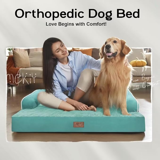 Large Dog Bed Orthopedic Washable, Orthopedic Dogs Bed with Removable Bolsters, Washable Beds for Large Dogs, Waterproof Pet Beds and Non-Slip Bottom, Extra Aqua Blue XXXLarge Dog Sofa
