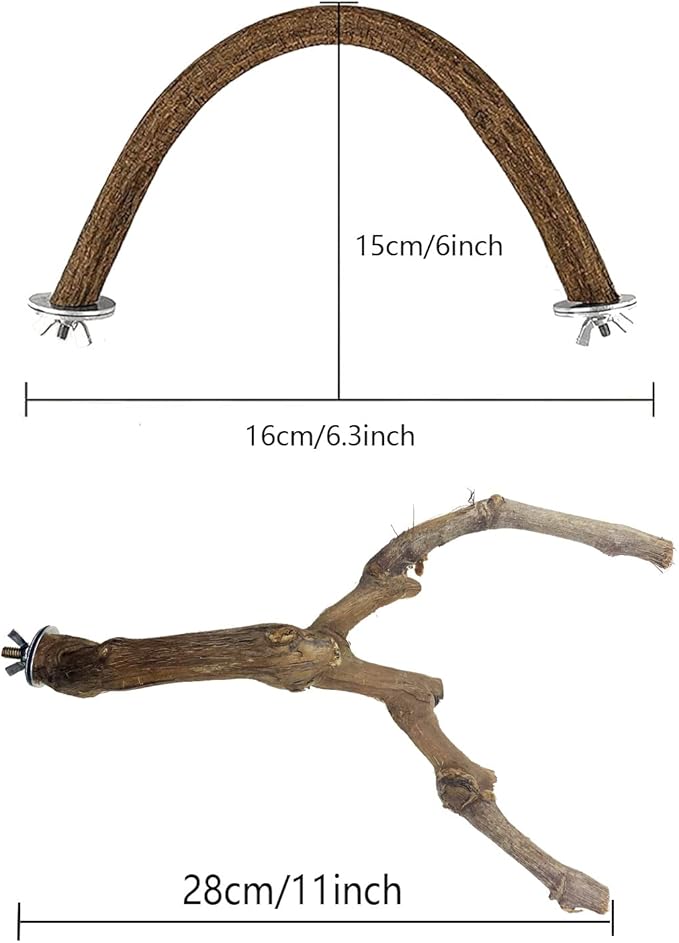 Allazone Bird Natural Wood Stand Perch Swing U Shape Natural Parrot Perch Bird Stand Pole for Parakeet, Conure, Cockatiel, Budgie, Lovebirds