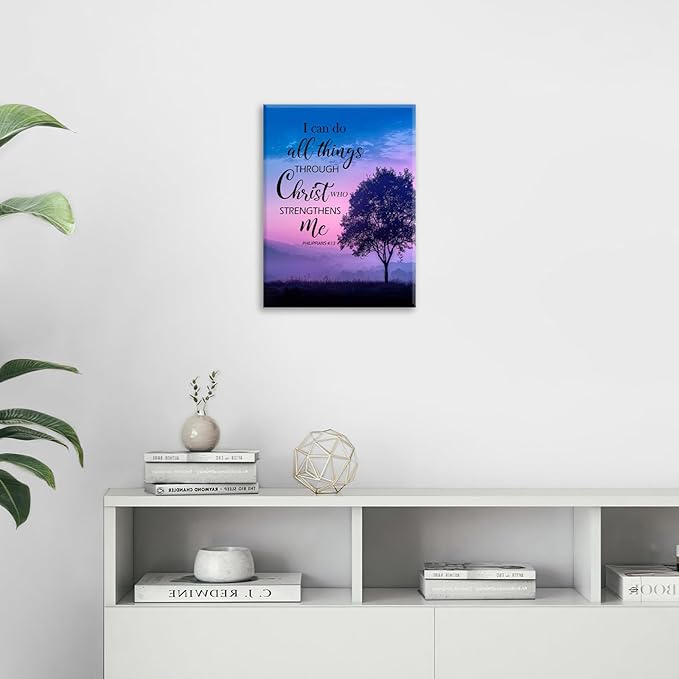 Christian Tree Wall Art I Can Do All Things Canvas Wall Decor Prints Framed Painting Purple Pictures Gifts Artwork for Bathroom Bedroom 16"x20"