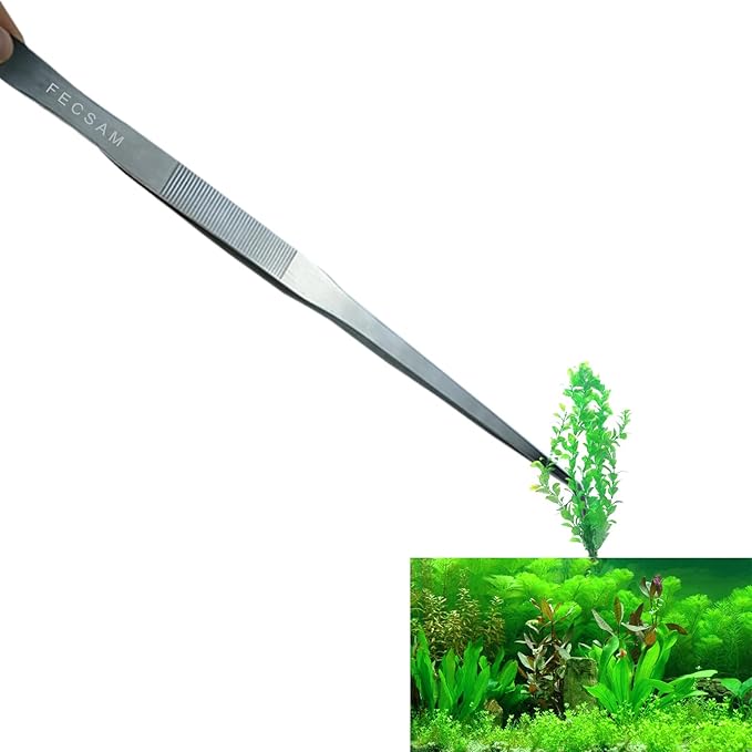 Extra Long Tweezers, Feeding Tongs, 18.9 inch Aquarium Stainless Steel Large Aquascape Tools for Fish Tank, Terrarium，Aquascaping, Reptile Snake (Curved)