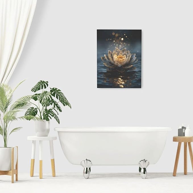 Zen Lotus Canvas Wall Art Mystical Lotus Bloom in Water Aesthetic Pictures Wall Decor Modern Meditation Spiritual Painting Print Framed Artwork Decorations Gifts for Yoga Spa Room Bathroom 12"x16"