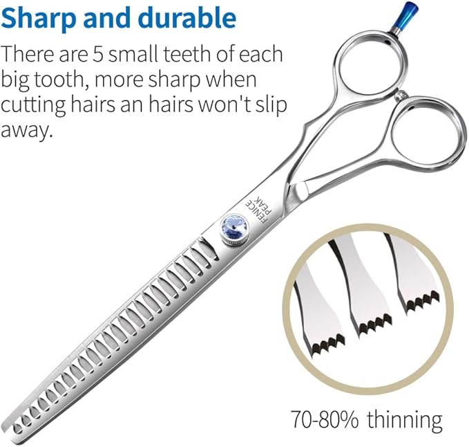 Fenice Professional 7/7.5/8 Pet Grooming Scissors Thinning Cutting Shears for Dog s/Cats Thinning Rate:70-80% (7.0 inch)