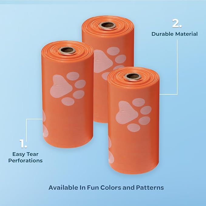 Best Pet Supplies Dog Poop Bags (240 Bags) for Waste Refuse Cleanup, Doggy Roll Replacements for Outdoor Puppy Walking and Travel, Leak Proof and Tear Resistant, Thick Plastic - Orange