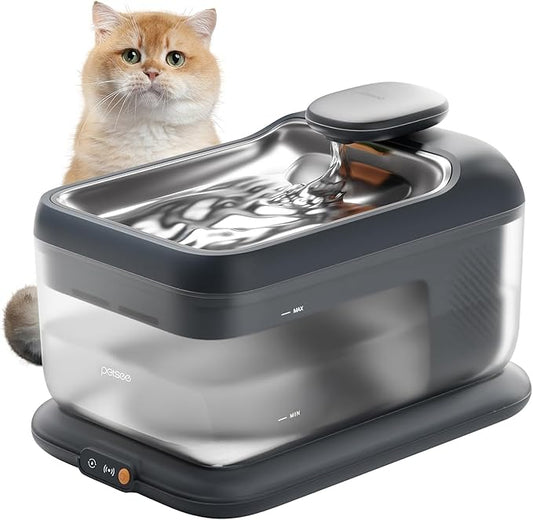 Thermostatic Automatic Pet Water Fountain, Cordless Pet Water Dispenser, Automatic Heating, 4.5L with Stainless Steel Tray for Cats Dogs Multiple Pets Indoor, S7 Plus Grey