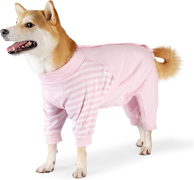 Dog Recovery Suit, Abdominal Wound After Surgery Wear, Anti Licking Bodysuit with Snaps, E-Collar & Cone Alternatives, Long Sleeve Dog Spay Surgical Pajamas Prevent Shedding(2XL, Pink)
