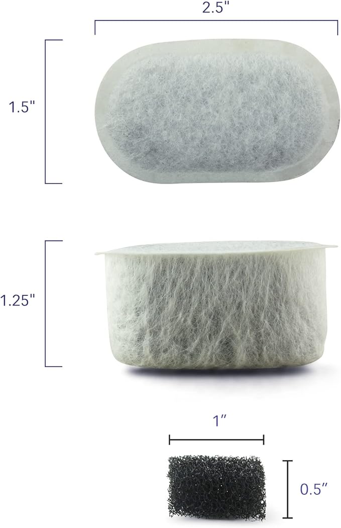 PET STANDARD Replacement Water Filter & 4 Pack Replacement Pre-Filter Sponges Compatible With WOPET® 67oz/2L Automatic Pet Fountain, Pack of 10