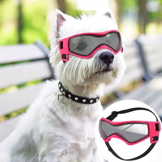 QUMY Dog Goggles UV Protection for Small to Medium Breed, Dog Sunglasses Windproof Anti-Fog Dustproof Snowproof, Puppy Glasses for Outdoor Riding Driving with Comfortable Frame Adjustable Straps