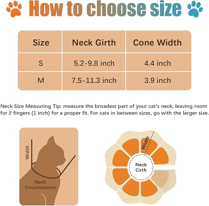 Cat Cone Collar Soft, Adjustable Cat Recovery Collar to Stop Licking After Surgery Protective E Collar for Cats Small Dogs, Orange M