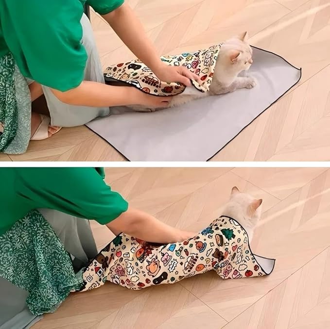Magic Cat Wrap for Cutting Nails & Grooming, Self Adherent Fabric Wrap for Cats, Multi Functional Pet Grooming Towel Blanket, Wrap Snug and Groom for Cats, 21.7 in, Under 11 Ibs
