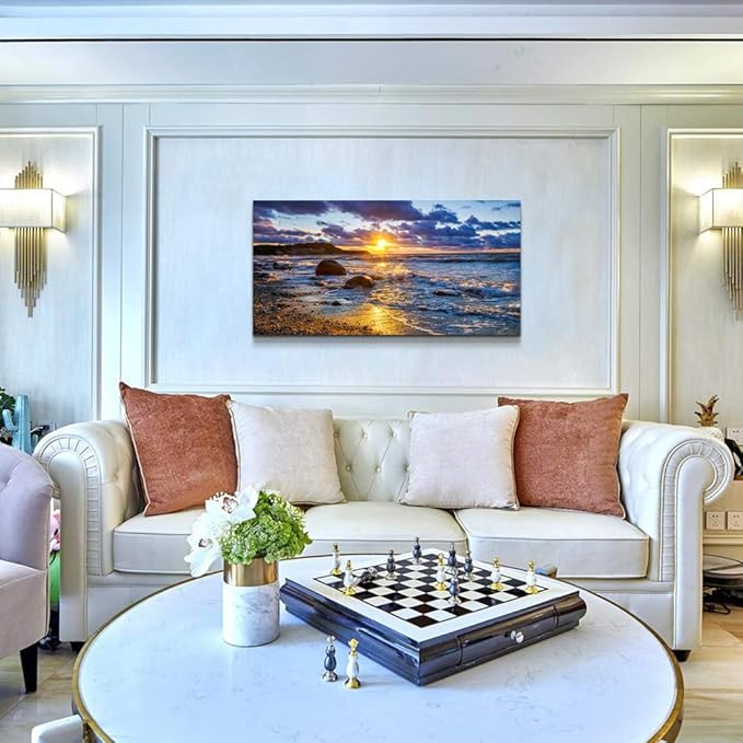 canvas wall art for living room bedroom Wall Decor blue ocean landscape painting Hang Home Decoration office bathroom kitchen sun beach sea golden Waves on the beach canvas art Prints pictures Works