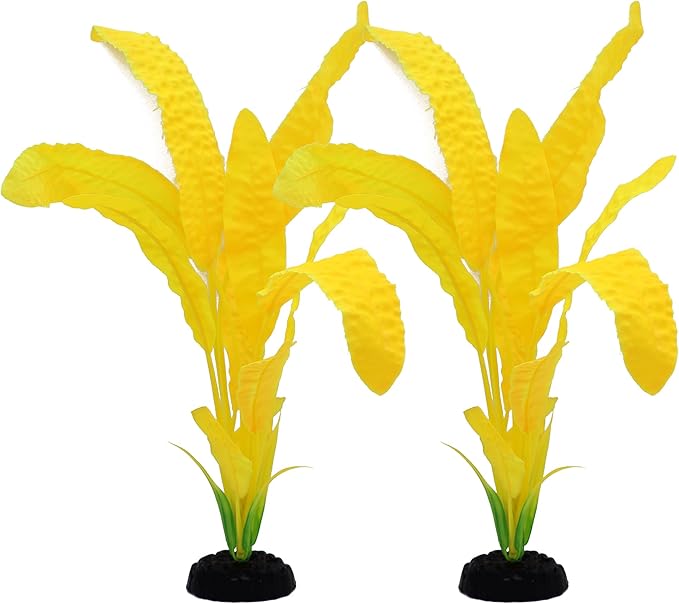 ALEGI Silk Aquarium Plants, 12 inch Artificial Silk Plants Decorations for Fish Tank,Aquarium Décor Plastic Plants (Yellow, 2 Pack)
