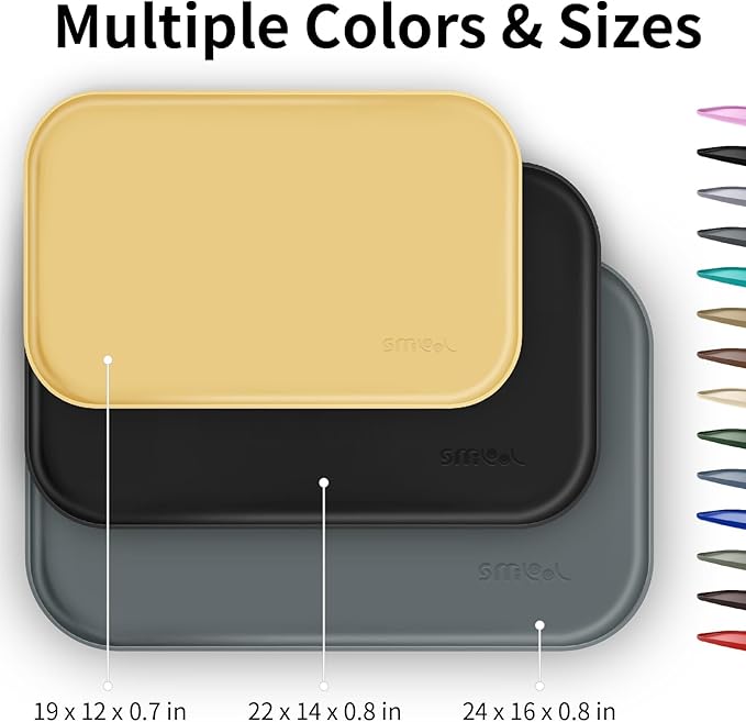 Silicone Pet Feeding Mat with Raised Edge for Food and Water, Dog Bowl Mats, Cat Bowls Placemat with High Lip for Floor Waterproof, Rubber Tray for Cats and Dogs 19 x 12 x0.7 Navy Blue