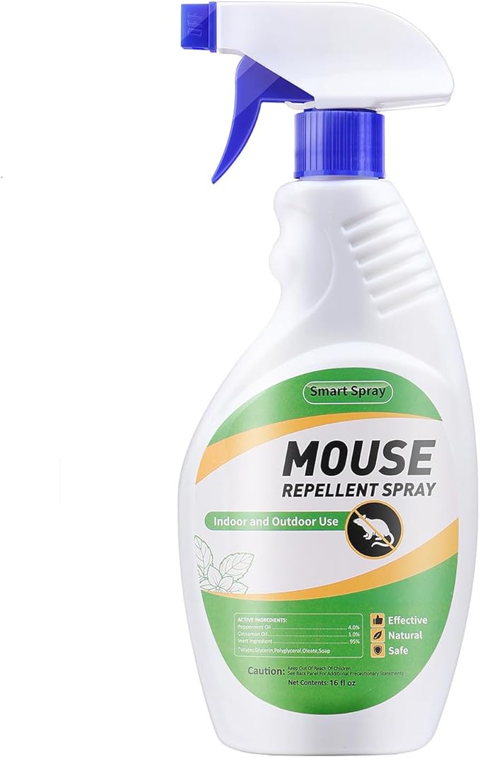 Mouse and Insect Repellent Spray, Peppermint Oil Repellent Spray for Indoor and Outdoor Mouse and Rodent Prevention, 16 OZ