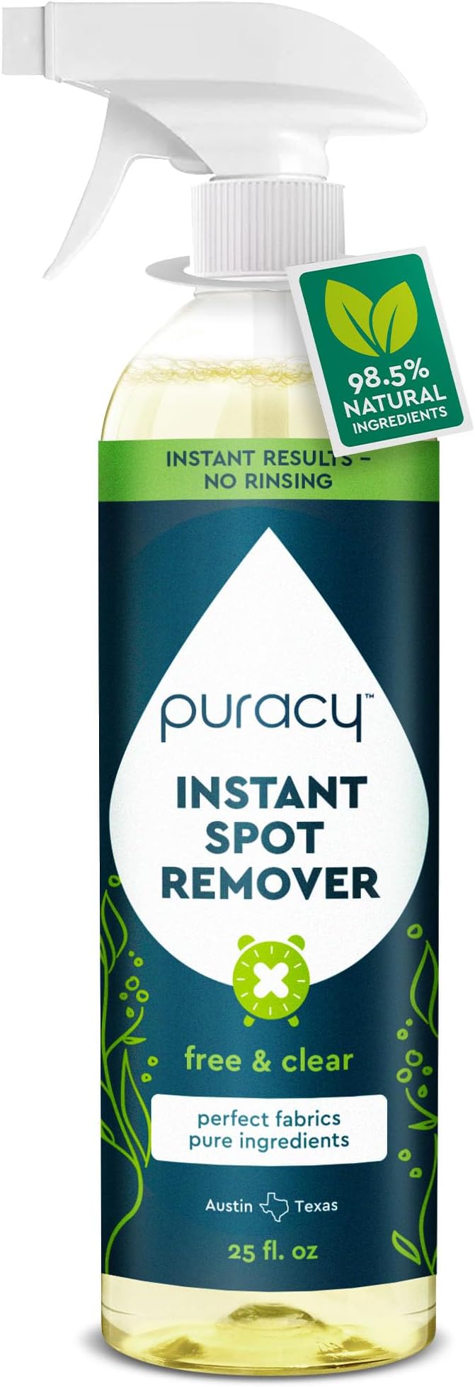 Puracy 25oz Instant Spot Remover & Fabric Stain Remover - Cleaning Spray, Stain Spray - Car Cleaner - Carpet Stain Remover, Carpet Spot Cleaner, Carpet Cleaning Solution, Free & Clear, 25 Fl Oz