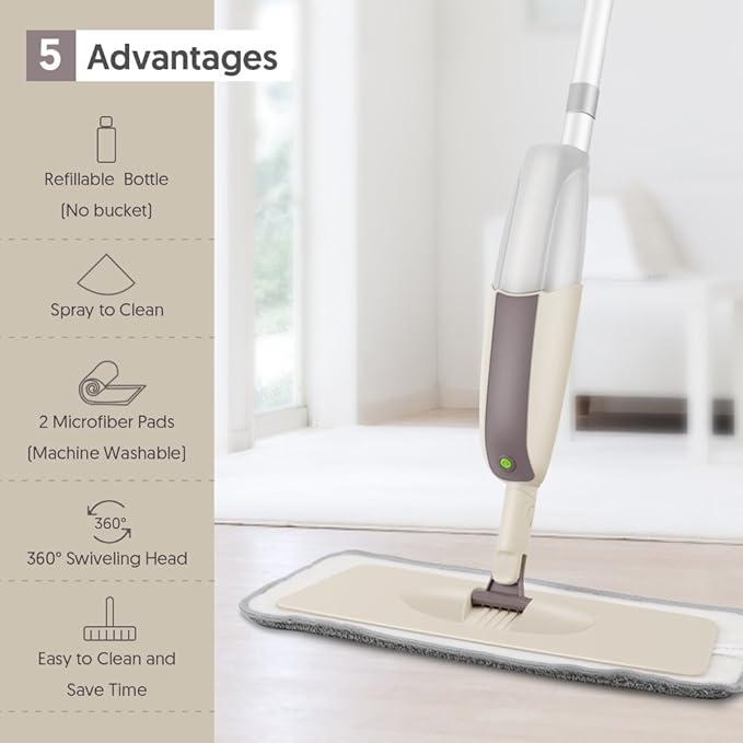 Spray Wet Mops for Hardwood Floor Cleaning - MEXERRIS Dust Dry Mops with 3 Reusable Washable Pads Wood Floor Mop with Spray Home Commercial Use Hardwood Laminate Wood Ceramic Tiles