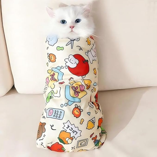 Magic Cat Wrap for Cutting Nails & Grooming, Self Adherent Fabric Wrap for Cats, Multi Functional Pet Grooming Towel Blanket, Wrap Snug and Groom for Cats, 27.6in, Under 22 Ibs