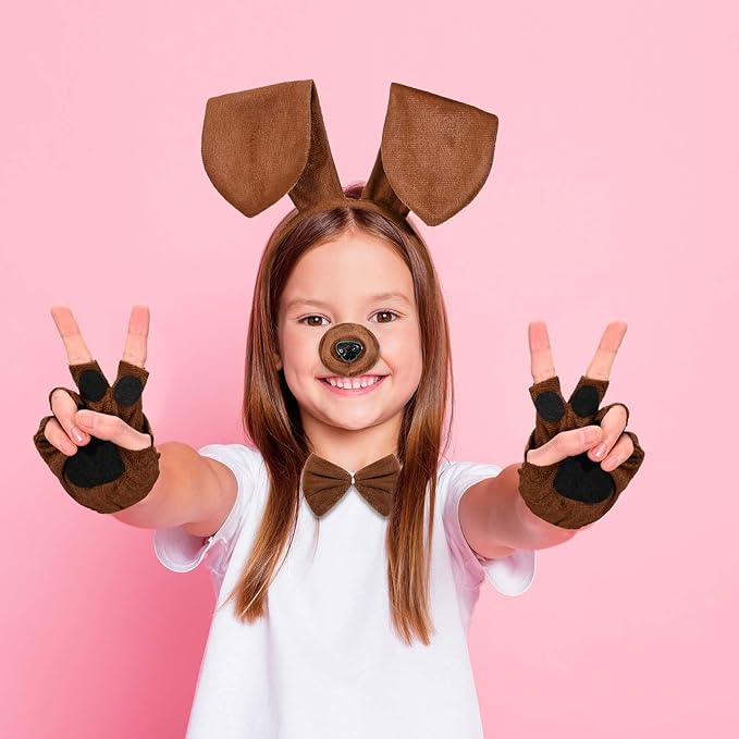 6 Pcs Puppy Costume for Women Include Dog Ears Headband,Bow Tie Tail Nose Paw Gloves and Tutu Skirt for Halloween