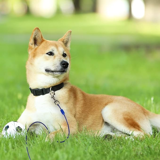 BV Dog Tie Out Cable 25 Feet - Heavy Duty Dog Lead Up to 60 Pounds - Reflective & Rust-Free with Quick Release Swivel Clips & 360° Rotating Clasp - Tangle-Free Dogs Runner for Yard (Blue, Pair)