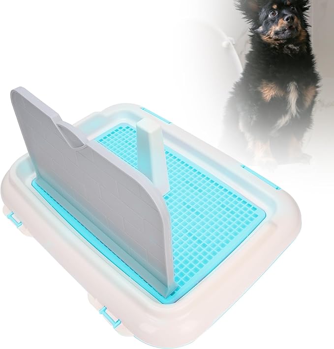 Indoor Dog Potty Tray, Miniature Poodle Dog Pad Holder Tray, Puppy Training Anti Slide Plastic Potty Tray Dog Toilet, Dog Litter Box for Small and Medium Dogs (Blue)