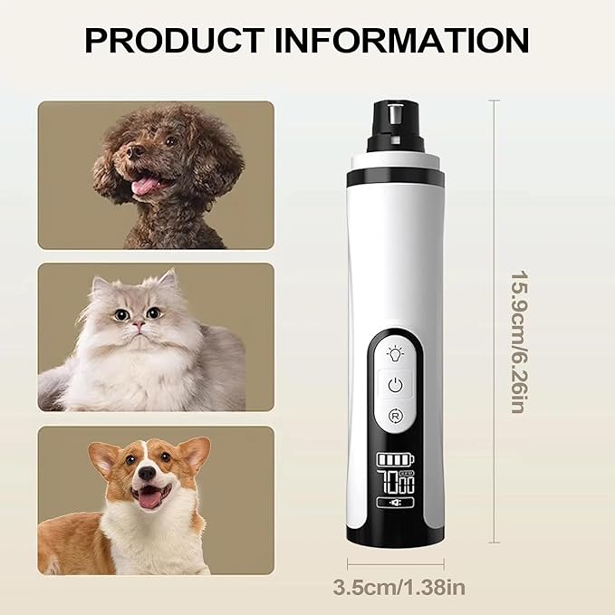 Upgrade Heusom Groom Pro Nail Grinder Cordless with LED Light & 3 Speeds, Dog Cat Nail Trimmer 2000mAh Long-Lasting Battery for Thick Nails for Dogs and Cats (2 Pc+2 Heads)