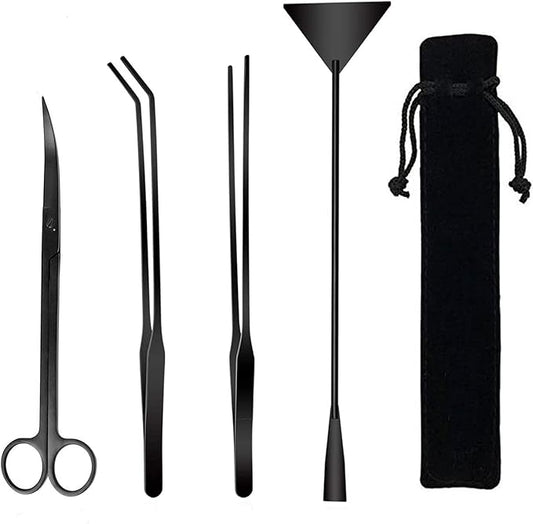 Aquarium Scissor Tweezers Spatula Tool - 4 in 1 Stainless Steel Aquatic Plants Aquascaping Tools Set for Fish Starter Kits & Aquariums Tank(Black)