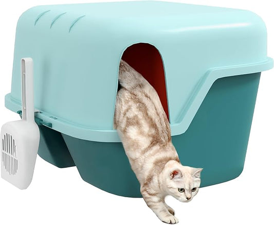 PawHut Cat Litter Box with Lid, Covered Kitty Litter Box Enclosure with Scoop, Openable & Lockable Cover, Easy to Clean, Green