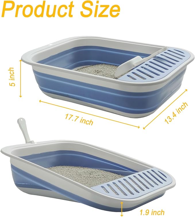 Kitten Training Litter Box, Collapsible Low Entry Kitten Litter Box Shallow LitterBox Senior Cats Anti-Splashing Open Potty Pan Scoop Leak-Proof Pedal Cat Toilet No Smell Easy Clean