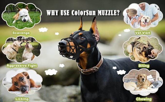 Dog Muzzle Breathable Basket Muzzles for Large and X-Large Dogs, Stop Biting, Barking and Chewing, Best for Aggressive Dogs Black Brown (Black Rubber, L)