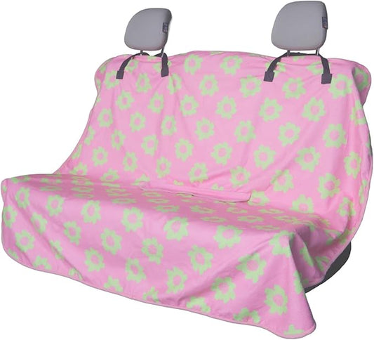 Back Seat Cover for Car Trucks Van SUV,Waterproof Rear Bench Towel Seat Covers for Dogs and Kids,Automotive Backseat Protector (Flower and Pink)