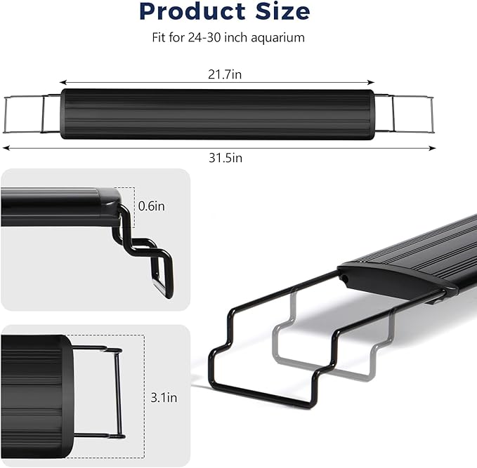 Tatub 16W LED Aquarium Light for 24"-30" Fish Tank, Full Spectrum Fish Tank Light with White Blue Red Green LEDs, 10 Levels of Brightness，Timer Auto On/Off