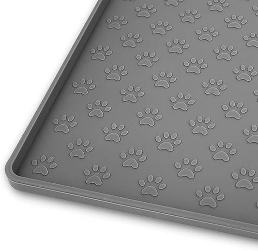 Ptlom Pet Placemat for Dog and Cat, Mat for Prevent Food and Water Overflow, Suitable for Small, Medium and Big Pet,24.5" 16.5", Grey