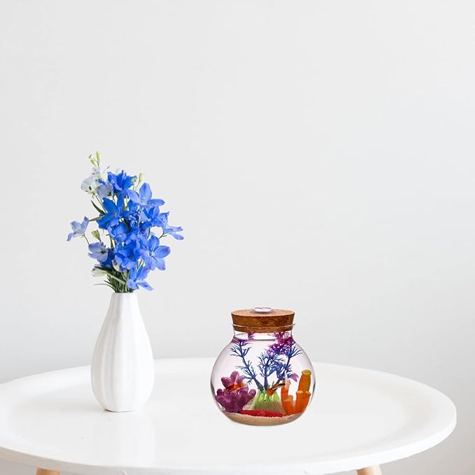 Fish Bowl with LED Light - Small Betta Fish Tank with LED Lighting and Lid Glass Fish Bowl Small Aquarium Glass Terrarium Container Bottle for DIY Landscape, Home Decor