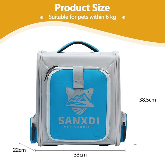 Expandable Pet Backpack, Cat Backpack with Breathable Mesh, Collapsible Soft Cat Travel Bag for Outdoor Hiking, Large Space Dog Backpack(Blue)