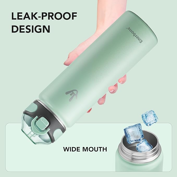 Enerbone 24 oz Insulated Water Bottle, Stainless Steel Bottle with Carrying Strap, Double-Wall Vacuum Insulation Design, Leakproof Sports Bottle with Straw, Keep Drinks Cold or Hot for Hours