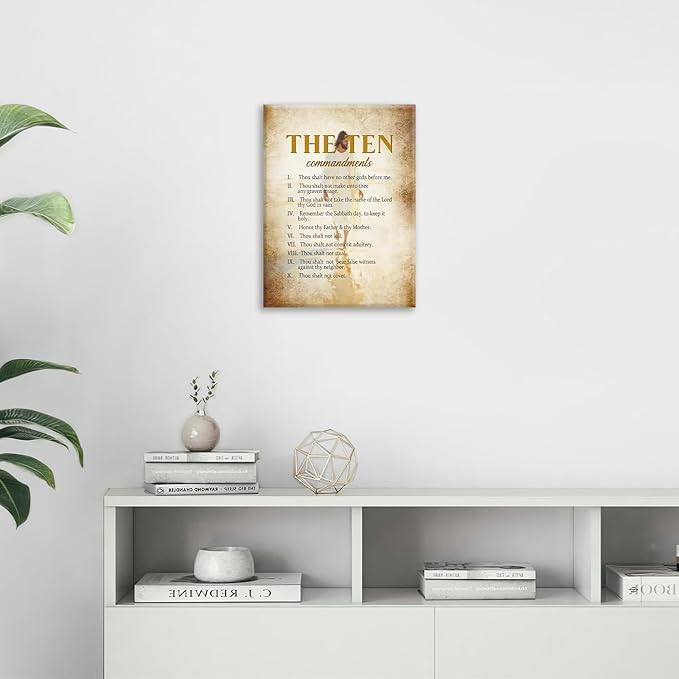 The Ten Commandments Christian Pictures Wall Art, Bible Verse Jesus Bathroom Wall Decor Religion Scripture Framed Painting Religious Canvas Artwork for Church Bedroom Living Room 20"L x 16"W