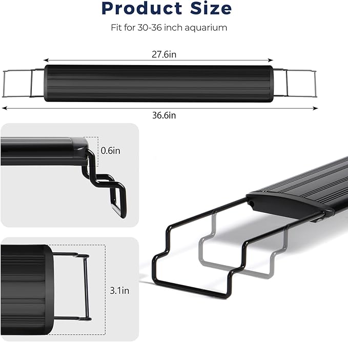 Tatub 19W LED Aquarium Light for 30"-36" Fish Tank, Full Spectrum Fish Tank Light with White Blue Red Green LEDs, 10 Levels of Brightness，Timer Auto On/Off