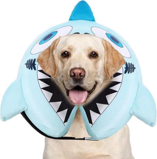 CuteBone Big Shark Inflatable Dog Cone with Removable Soft Fleece Covers for Small/Medium/Large Dogs and Cats Neck Donut Collar After Surgery GWB12L