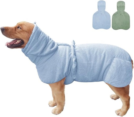 Medium to Large Size Dog Bathrobe, Quick Drying Super Absorbent Used for After Bathing, Warm Dog Towels, Adjustable Hoodies and Belts for Pet Dogs Bath Clothes Products (Blue Jacquard, 4XL)