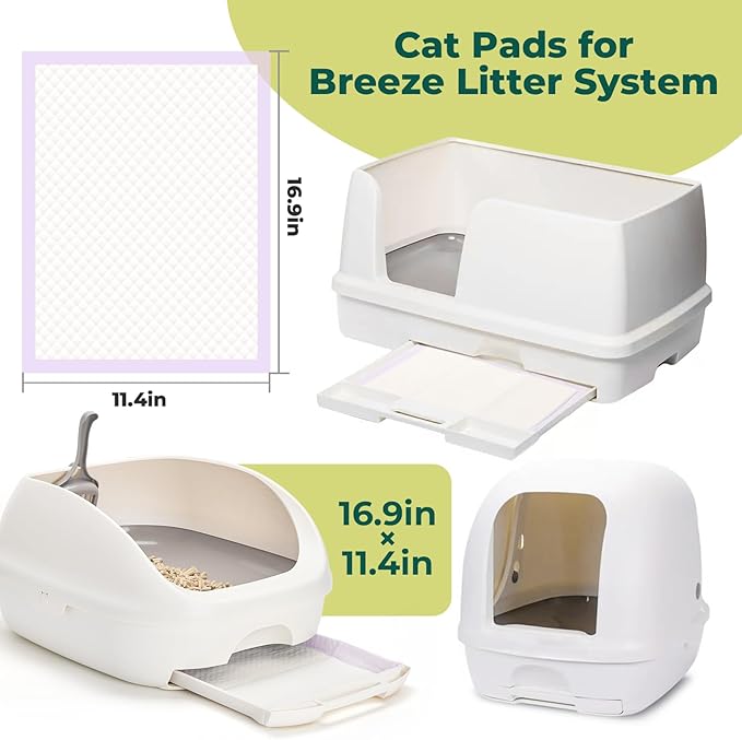 Cat Pads Refills for Tidy Cats Breeze Litter System - Super Absorbent 6-Layer Pads for Odor Control, Lavender Scented - 16.9" x 11.4" - Pack of 40 Litter Box Replacement Pads