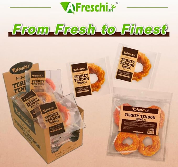 Afreschi Natural Turkey Tendon Ring (L) 10 oz, USA-Sourced Turkey Tendon, All Natural Puppy Chew, Hypoallergenic, Rawhide Alternative,for Large Breeds